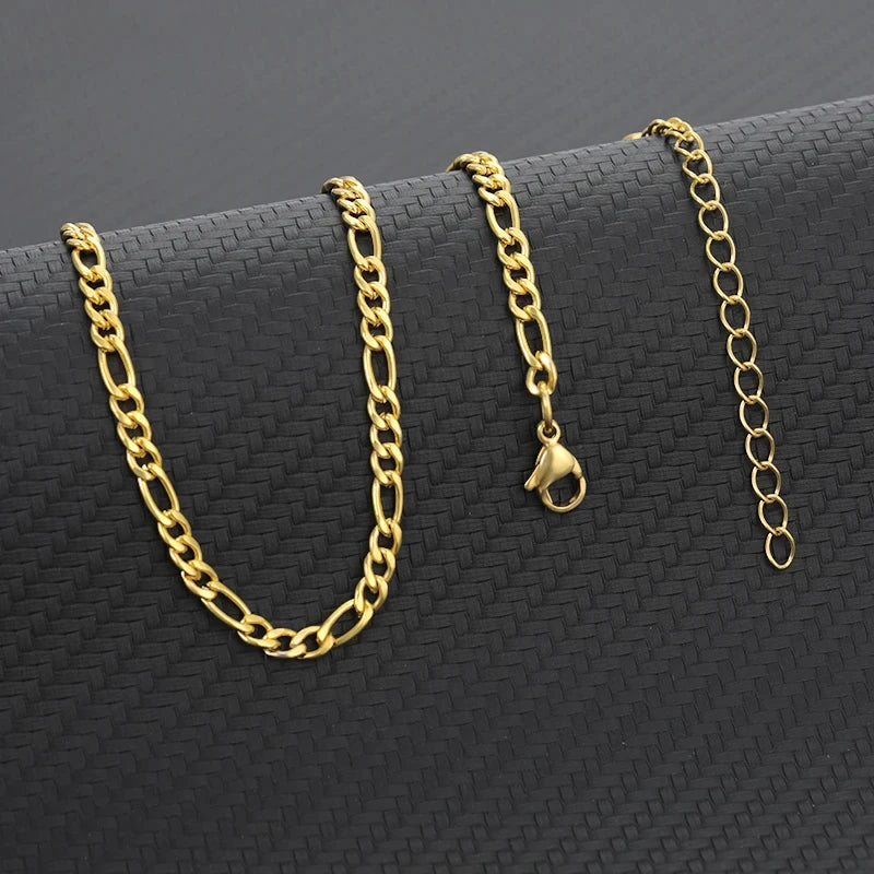 Chunky Figaro Chain Anklet – Unisex Stainless Steel Gold Anklet Jewelry (21+10cm)