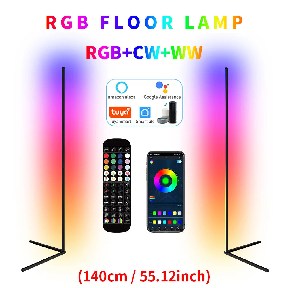 Dimmable RGB Corner Floor Lamp – Smart LED Mood Light (140cm)