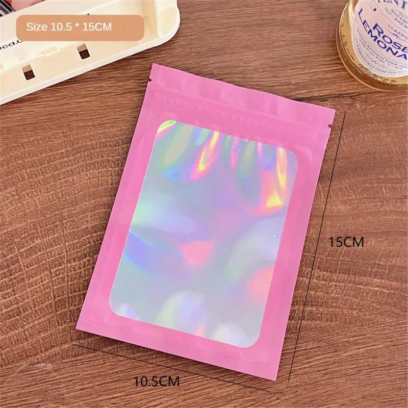 10pcs Holographic Smell-Proof Mylar Bags – Resealable Ziplock Pouches