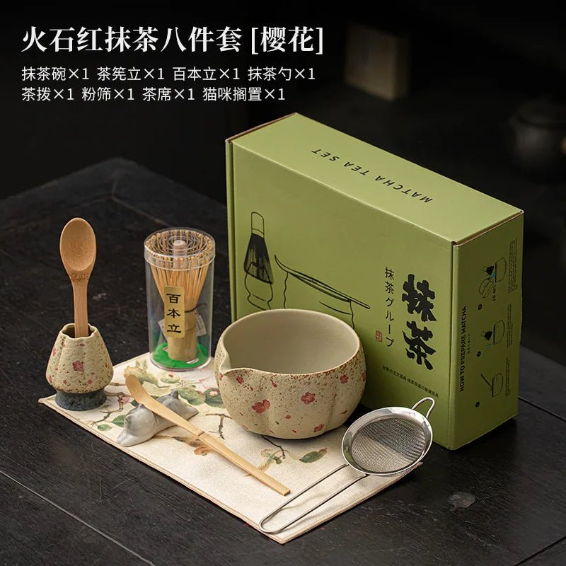 Japanese Matcha Tea Set – 2–8pcs Bamboo Whisk & Ceramic Bowl Gift Box