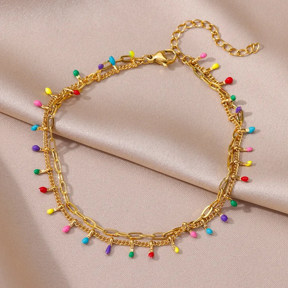 Boho Drop Anklet – Women’s Gold Stainless Steel Wedding & Aesthetic Jewelry (20+5cm)