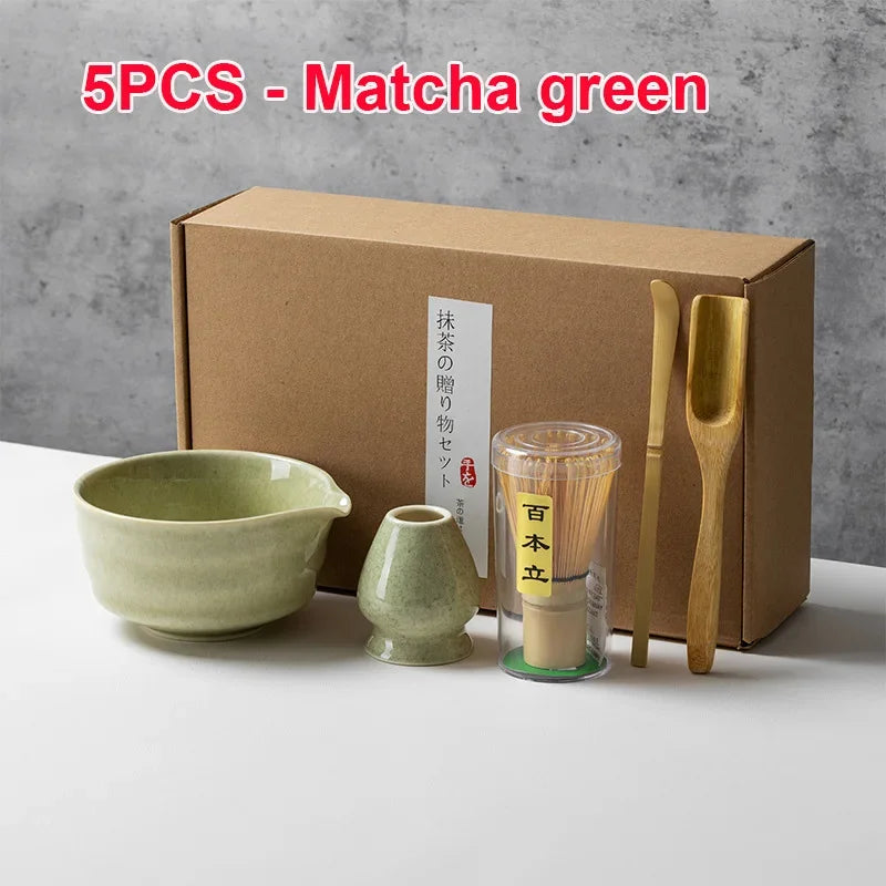 4/5/6PCS Traditional Matcha Tea Set – Bamboo Whisk, Teaspoon, Ceramic Bowl, and Accessories