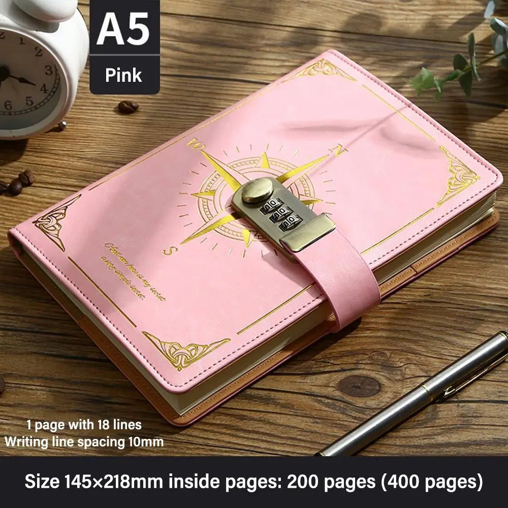 A5 Retro Password Lock Notebook – 200 Sheets Creative Thickened Diary & Stationery
