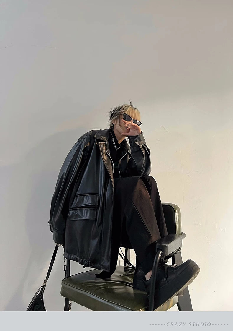 Oversized Faux Leather Jacket – Casual Cool Street Style