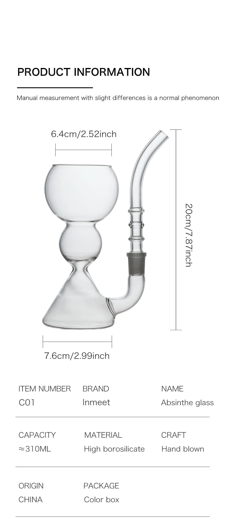 Inmeet Absinthe Glass – Heat-Resistant Borosilicate Cocktail Cup with Straw