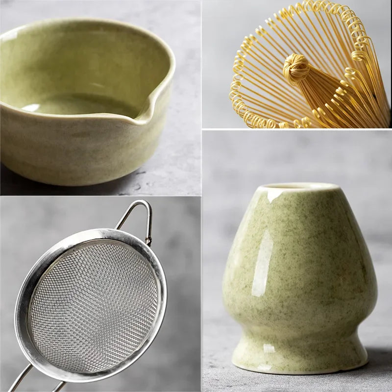 4/5/6PCS Traditional Matcha Tea Set – Bamboo Whisk, Teaspoon, Ceramic Bowl, and Accessories