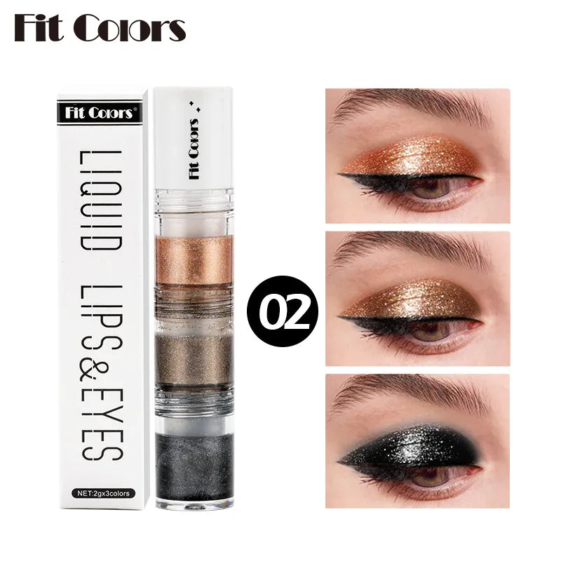 Fit Colors 3-Section Liquid Shimmer Eyeshadow Set – Pearl, Diamond & Drama