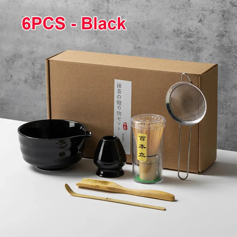 4/5/6PCS Traditional Matcha Tea Set – Bamboo Whisk, Teaspoon, Ceramic Bowl, and Accessories