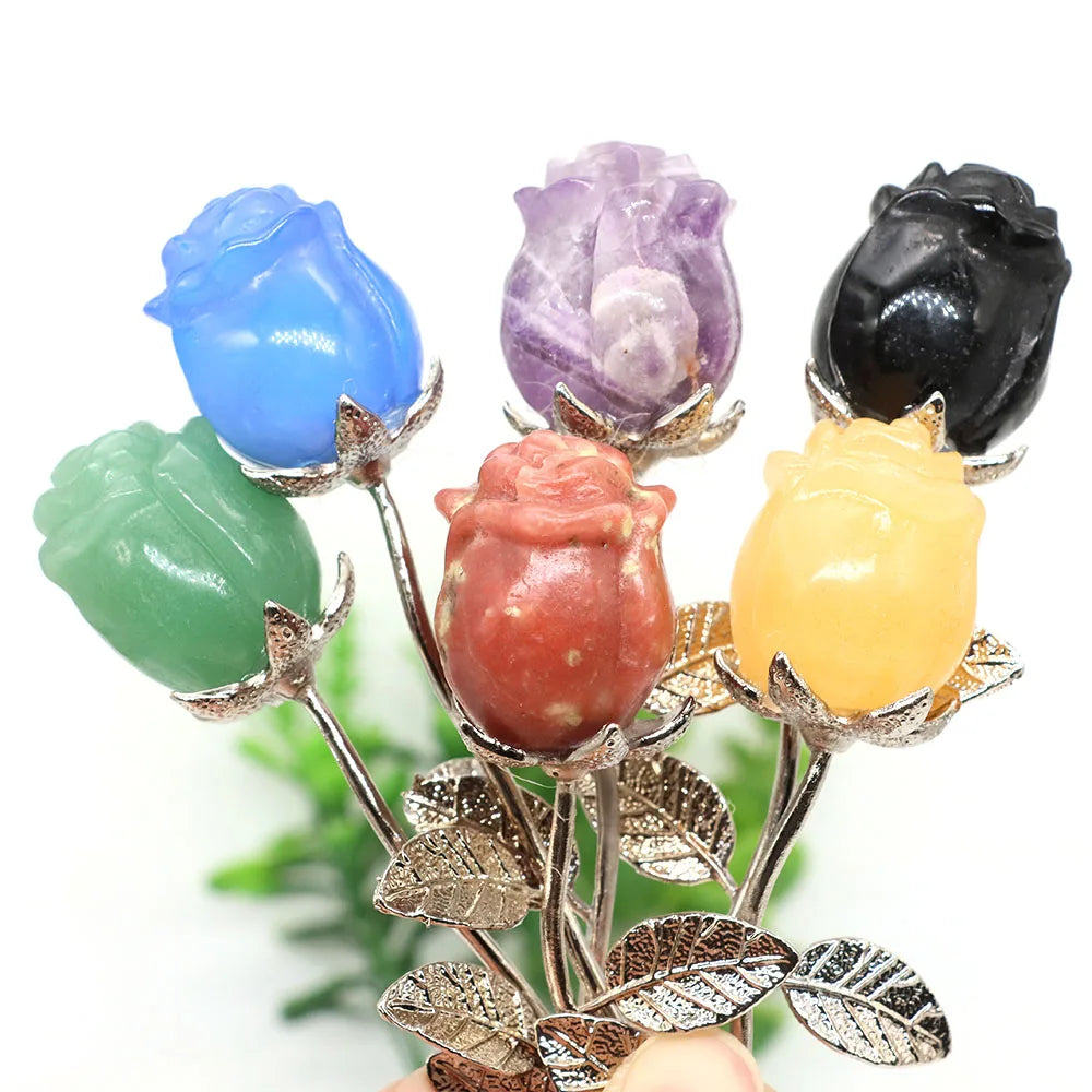 Crystal Carved Rose Flower – Natural Gemstone Decoration & Healing Gift