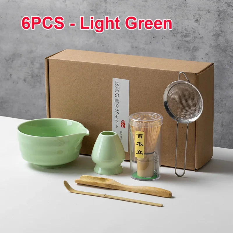 4/5/6PCS Traditional Matcha Tea Set – Bamboo Whisk, Teaspoon, Ceramic Bowl, and Accessories