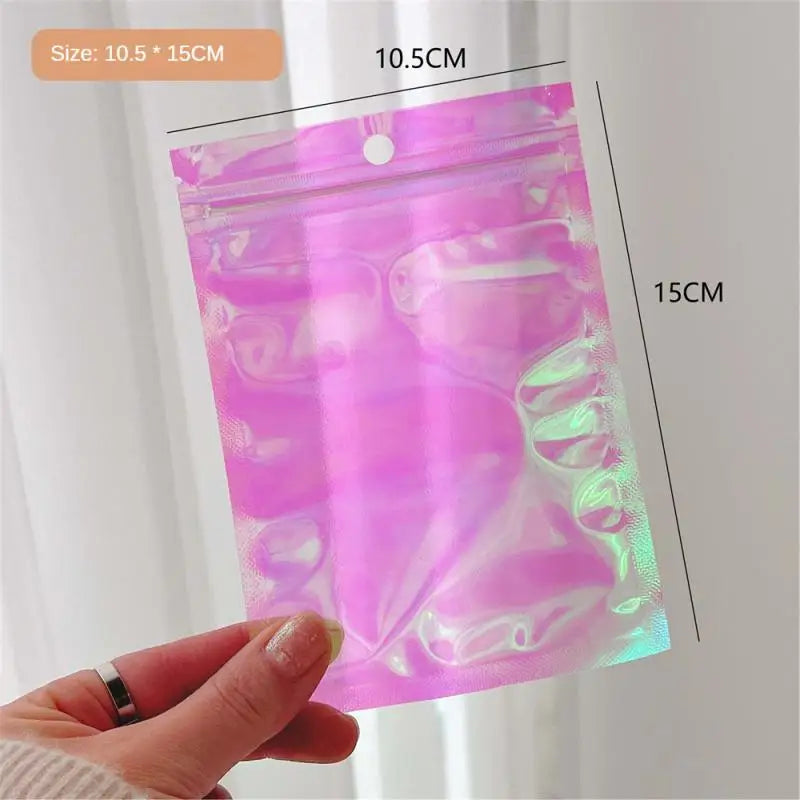 10pcs Holographic Smell-Proof Mylar Bags – Resealable Ziplock Pouches