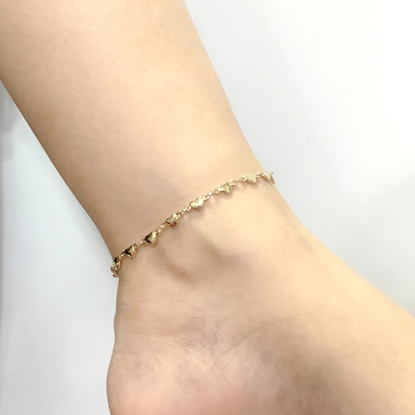 Women’s Gold Stainless Steel Anklet – Heart Charm Barefoot Sandals Jewelry (9/10/11 Inches)