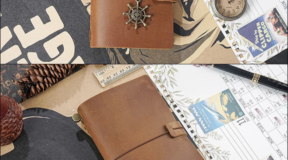 Genuine Leather Refillable Travel Journal – Handmade Retro Diary & Sketchbook