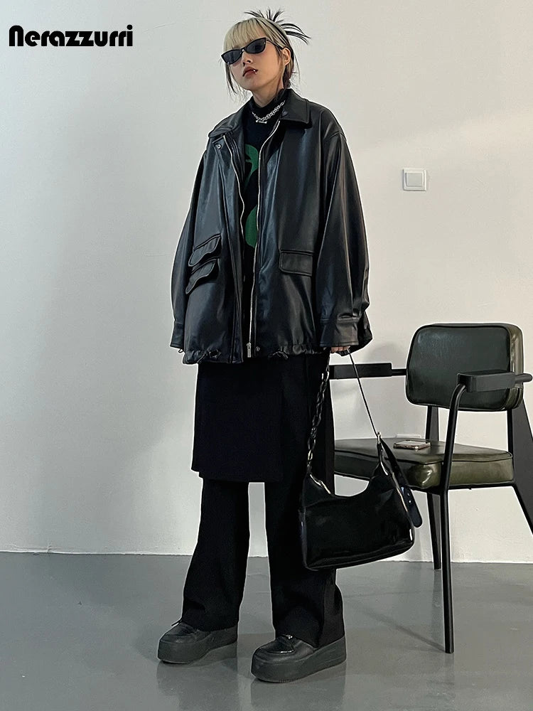 Oversized Faux Leather Jacket – Casual Cool Street Style