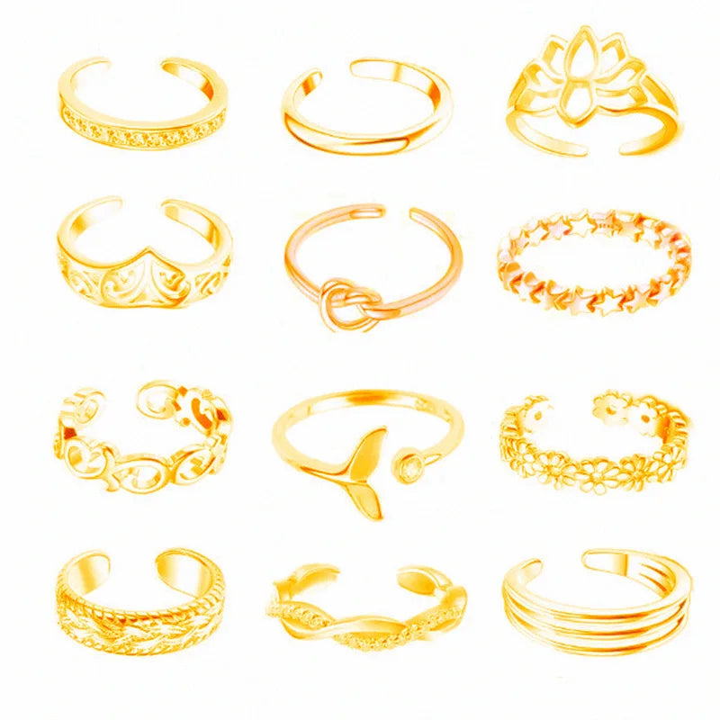 Adjustable Toe Ring Set – 7/10/12pcs Gold & Silver Summer Jewelry