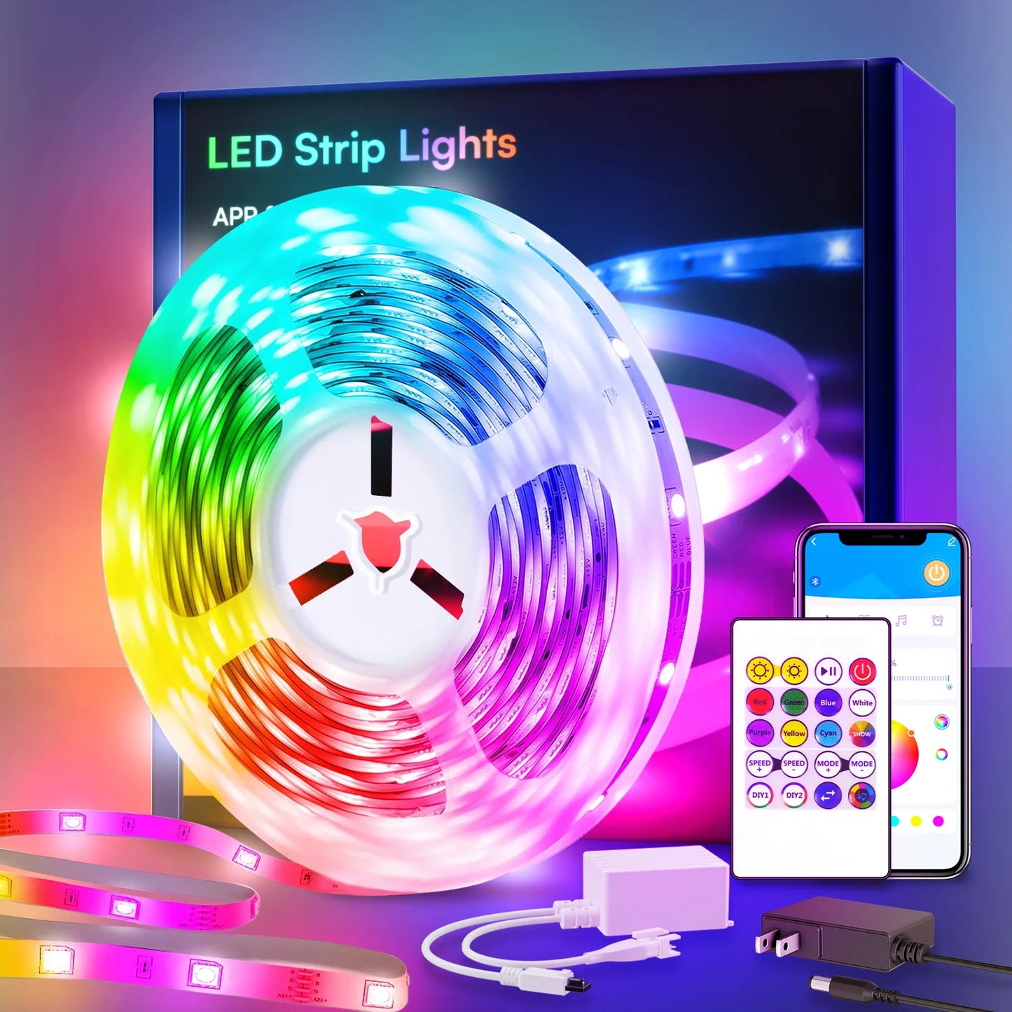 Smart LED Light Strip – 25/50/100/130ft RGB Color-Changing Lights with Music Sync