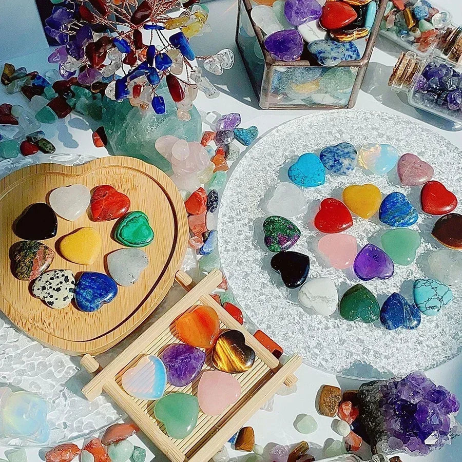 Heart-Shaped Natural Crystal Stones – Amethyst, Agate & Mineral Healing Specimens (10/20/30PCS, 20mm)