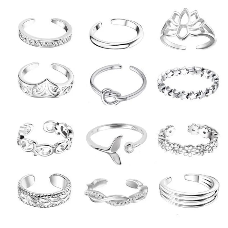 Adjustable Toe Ring Set – 7/10/12pcs Gold & Silver Summer Jewelry