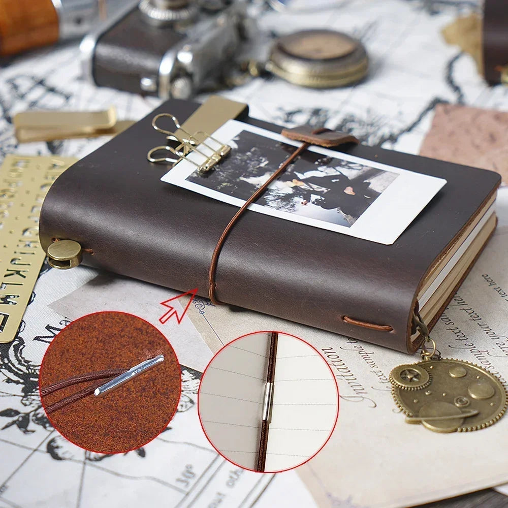 Handmade Genuine Leather Notebook – Vintage Cowhide Diary, Journal & Travel Planner Cover