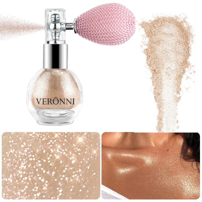 6-Color Diamond Highlighter Powder Spray – Waterproof Glitter Body & Face Bronzer (63.6g)