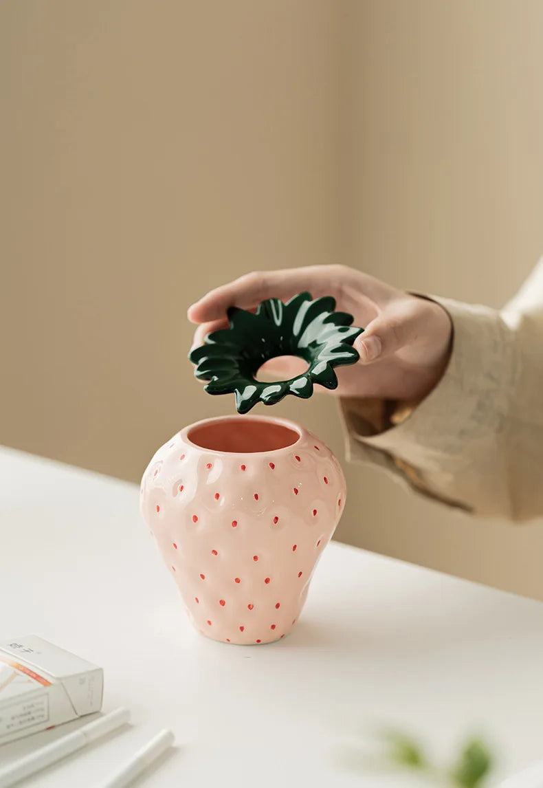 Strawberry Ceramic Storage AshTray with Lid