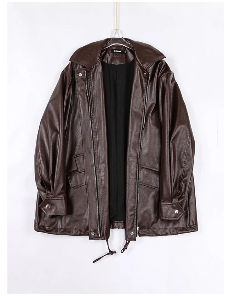 Oversized Faux Leather Jacket – Casual Cool Street Style