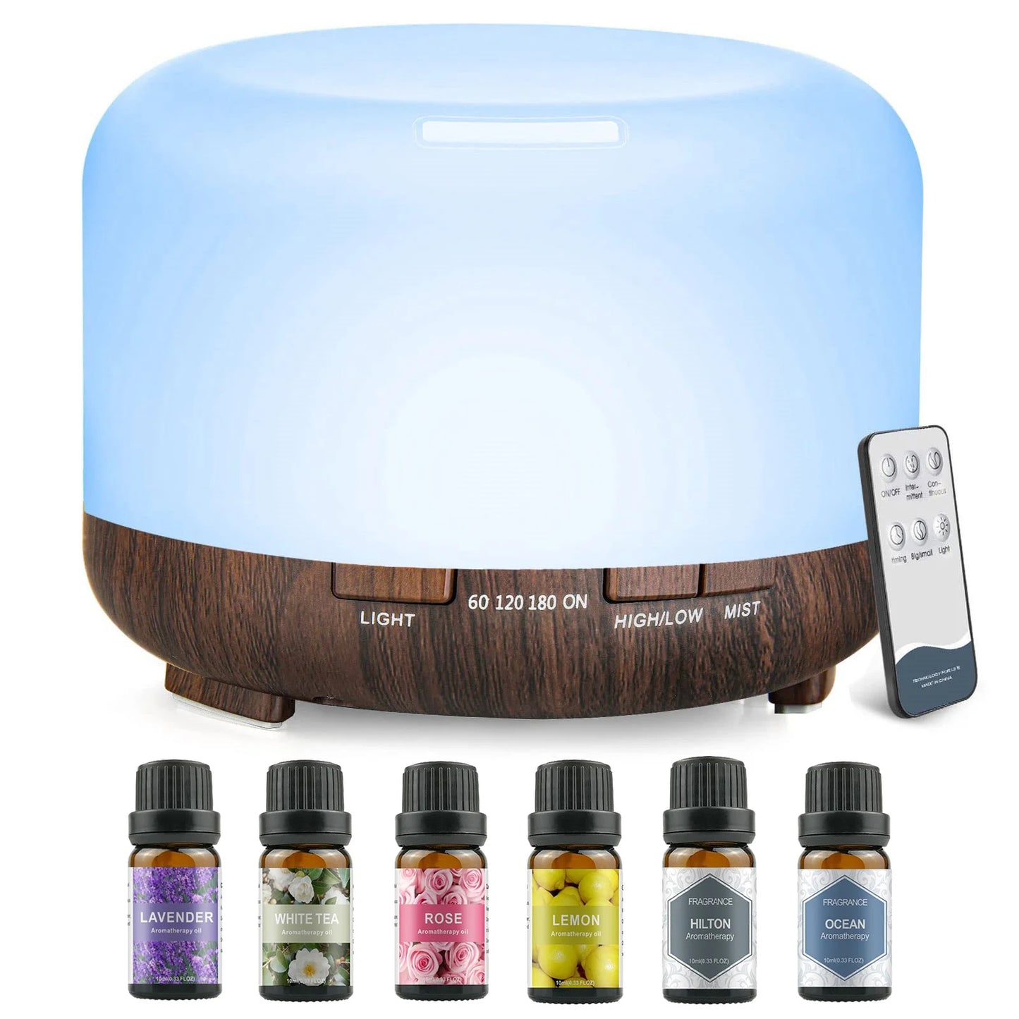 500ml Aromatherapy Oil Diffuser with 6-Bottle Essential Oil Set – Relaxing LED Aroma Humidifier