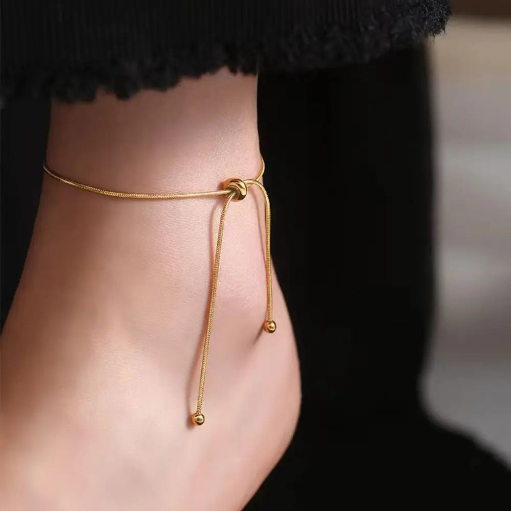 Adjustable Stainless Steel Anklet – Women’s Round Snake Chain Bracelet (30cm)