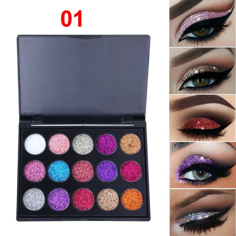 15-Color Glitter Eyeshadow Palette – Dazzling Gold Scallion Powder Tray