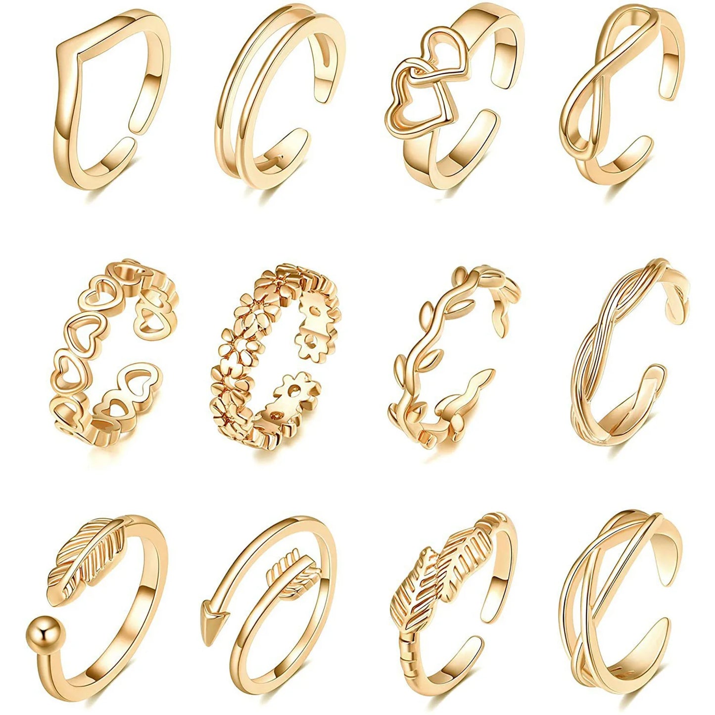 Adjustable Toe Ring Set – 7/10/12pcs Gold & Silver Summer Jewelry