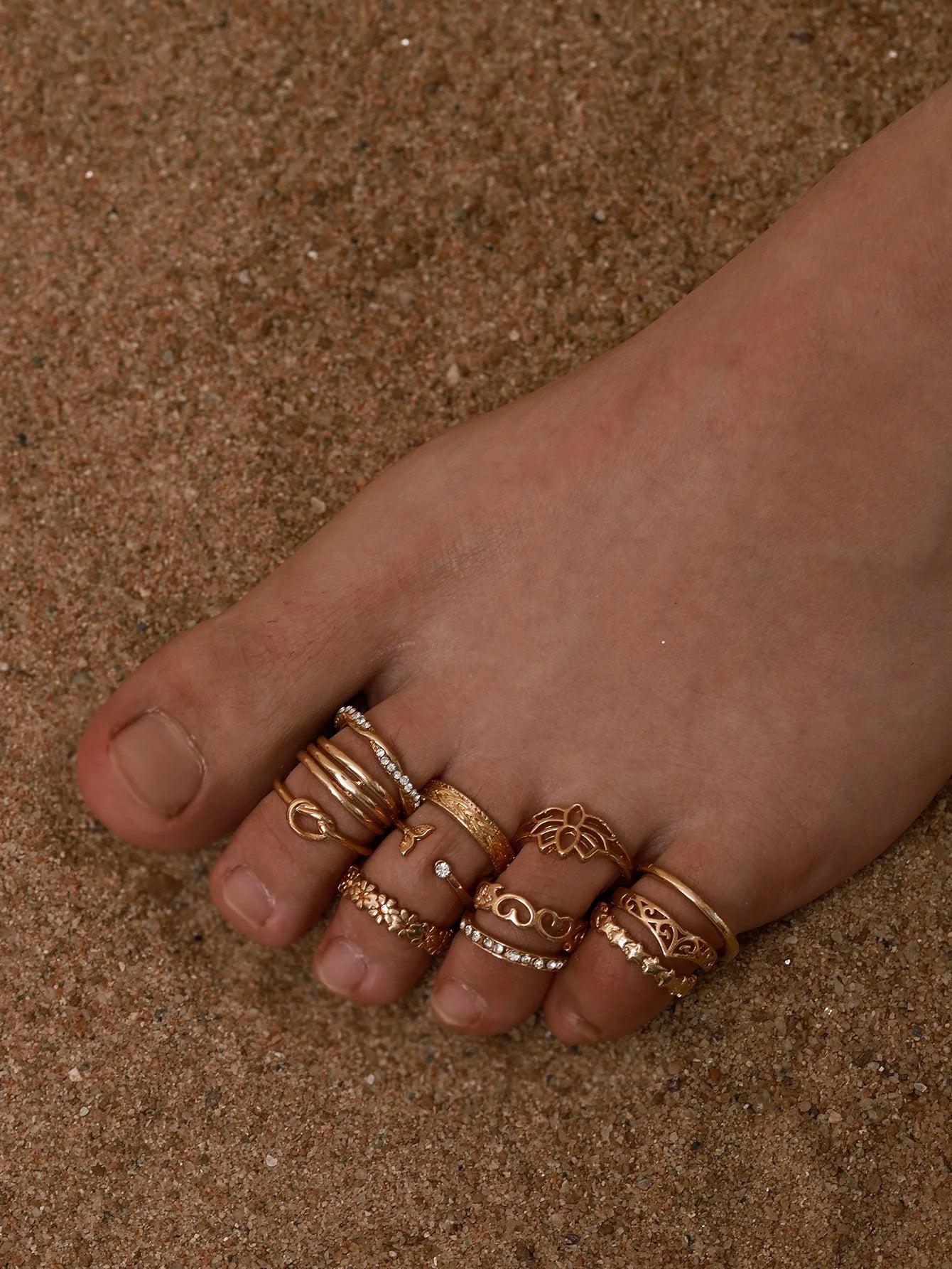 Adjustable Toe Ring Set – 7/10/12pcs Gold & Silver Summer Jewelry