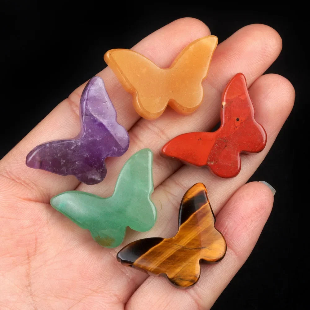 Mini Chakra Crystal Butterfly Figurine – Natural Stone Reiki Healing (20×30mm)