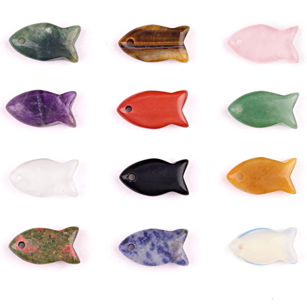 Small Fish Figurine Stone Pendant – Natural Crystal Gemstone for Jewelry & DIY Accessories