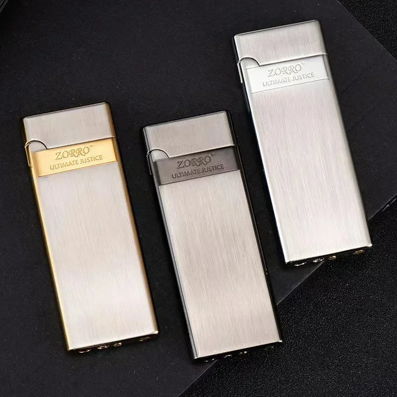 Ultra-Thin Metal Torch Lighter – Refillable Butane Gas with Grinding Wheel Ignition