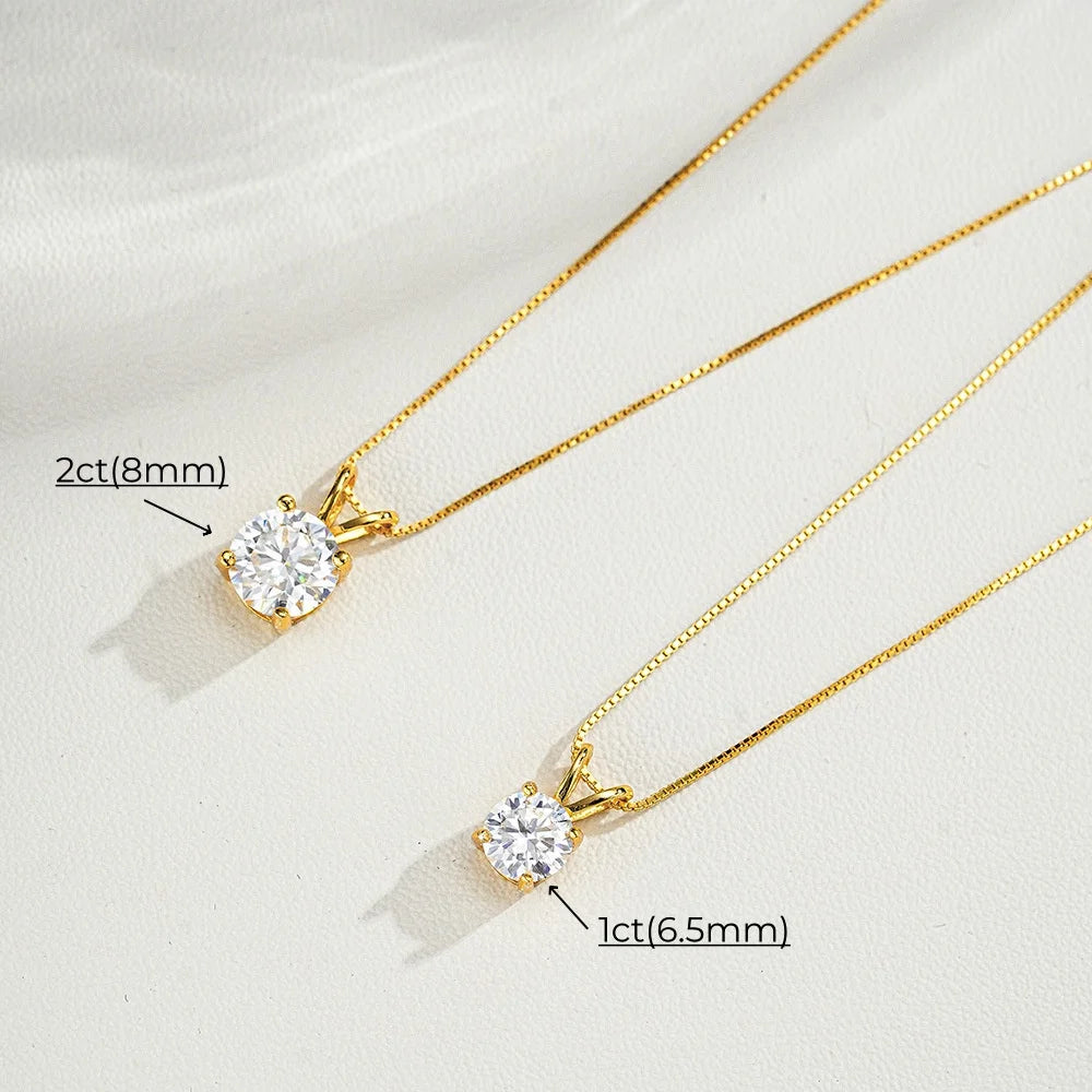 1-2CT Moissanite Pendant Necklace for Women, 14K Gold Plated