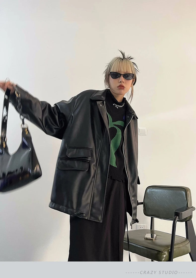 Oversized Faux Leather Jacket – Casual Cool Street Style