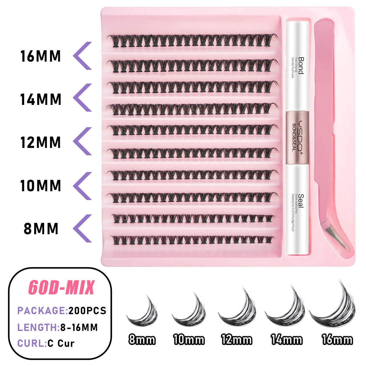 DIY Lash Cluster Extension Kit – Bond, Seal & Applicator Set (5–16mm)