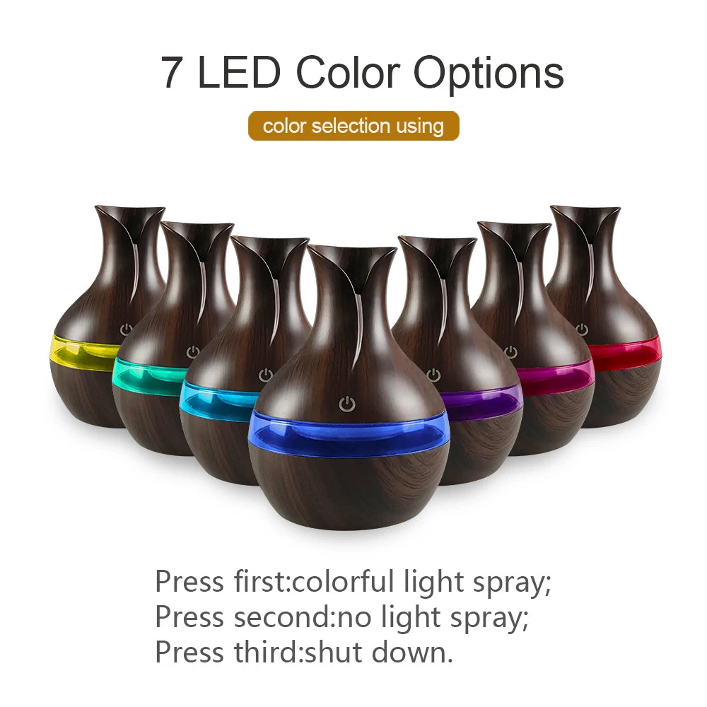 Mini USB Diffuser & Air Humidifier – 300ml Cool Mist Maker with LED Night Light
