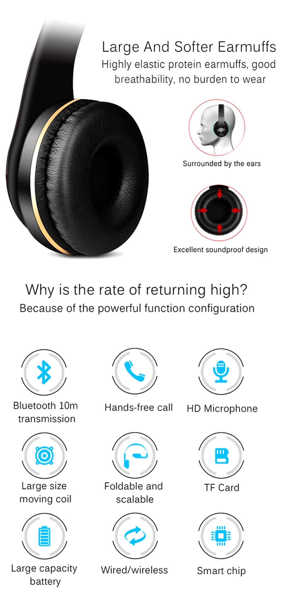 Foldable Bluetooth Sport Headphones – Bass, Comfort, & Wireless Freedom