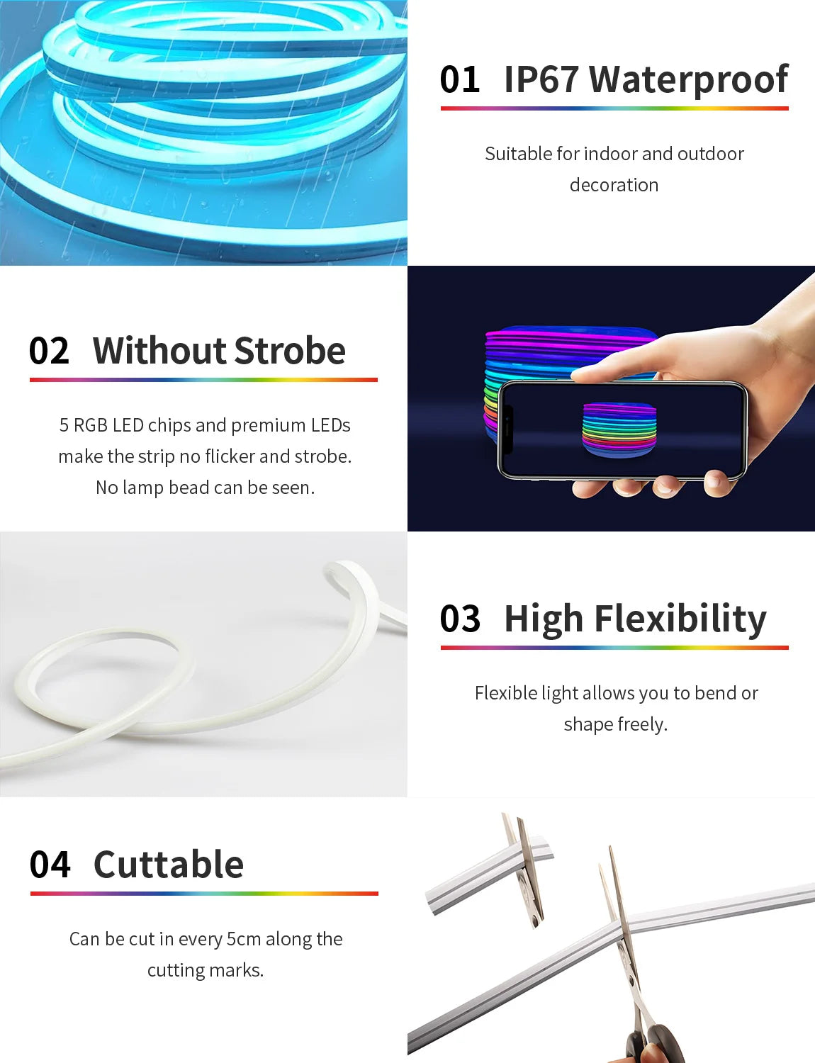Smart App LED Strip Lights – SMD 5050 RGBIC Flexible Neon Tape with Remote Control