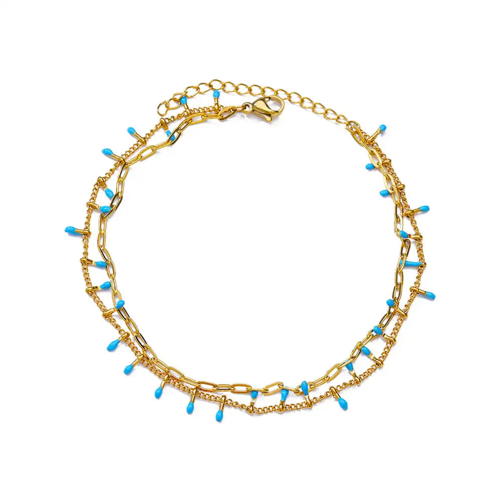 Boho Drop Anklet – Women’s Gold Stainless Steel Wedding & Aesthetic Jewelry (20+5cm)