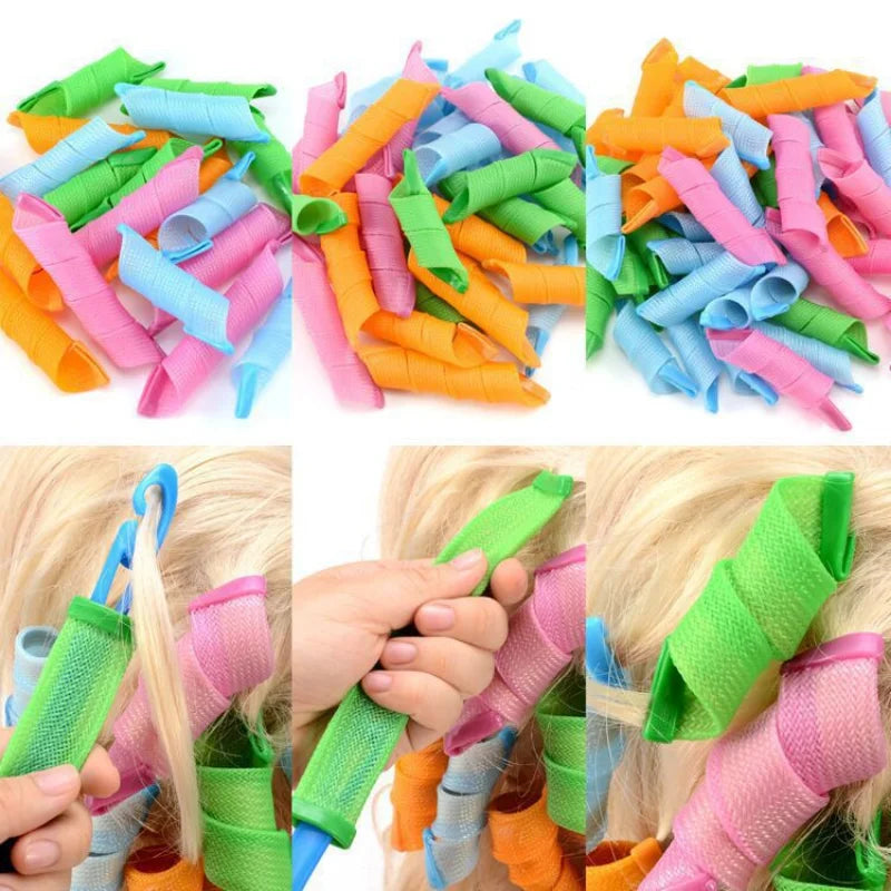 18pcs Spiral Heatless Hair Curlers – Effortless Curls, No Heat Needed