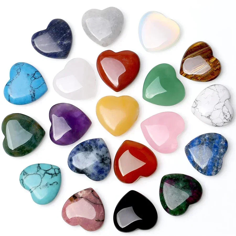 Heart-Shaped Natural Crystal Stones – Amethyst, Agate & Mineral Healing Specimens (10/20/30PCS, 20mm)