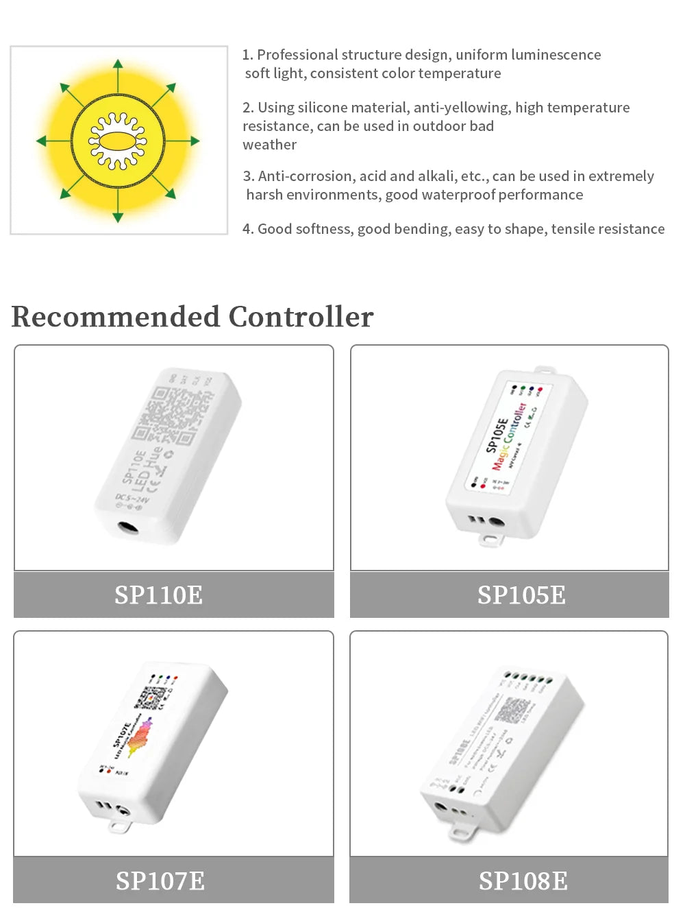 WS2812B / WS2811 5V Round Neon LED Strip – 360° RGBIC Flexible Silicone Tape, 50 LEDs/m, IP67 Waterproof