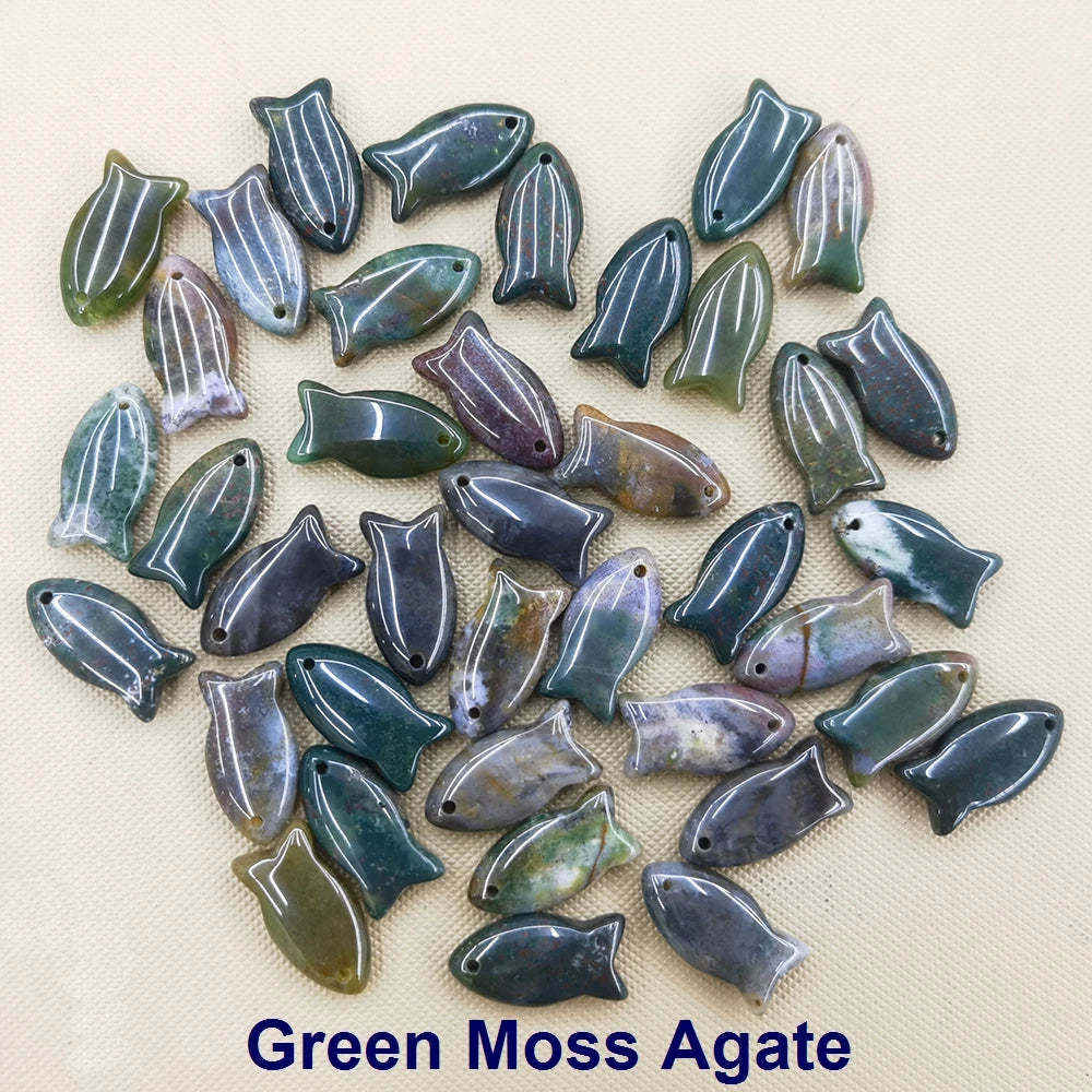 Small Fish Figurine Stone Pendant – Natural Crystal Gemstone for Jewelry & DIY Accessories