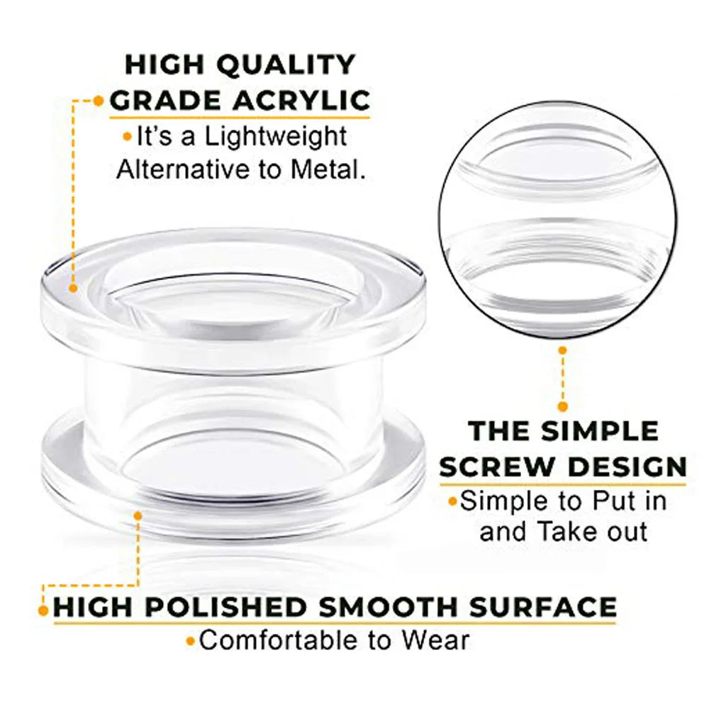 Clear White Colored Acrylic Screw Ear Plugs & Tunnels – 1 Pair (2–24mm)