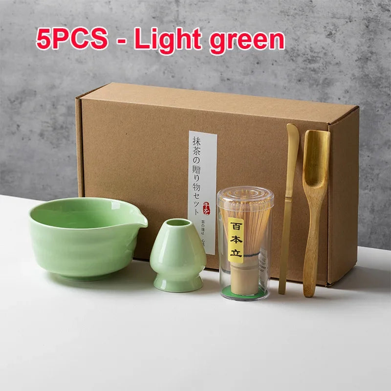 4/5/6PCS Traditional Matcha Tea Set – Bamboo Whisk, Teaspoon, Ceramic Bowl, and Accessories