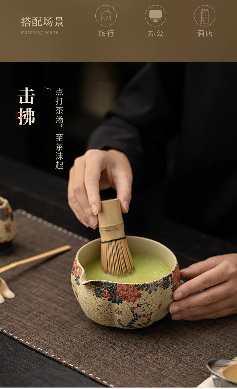 Japanese Matcha Tea Set – 2–8pcs Bamboo Whisk & Ceramic Bowl Gift Box