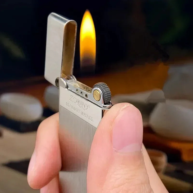Ultra-Thin Metal Torch Lighter – Refillable Butane Gas with Grinding Wheel Ignition