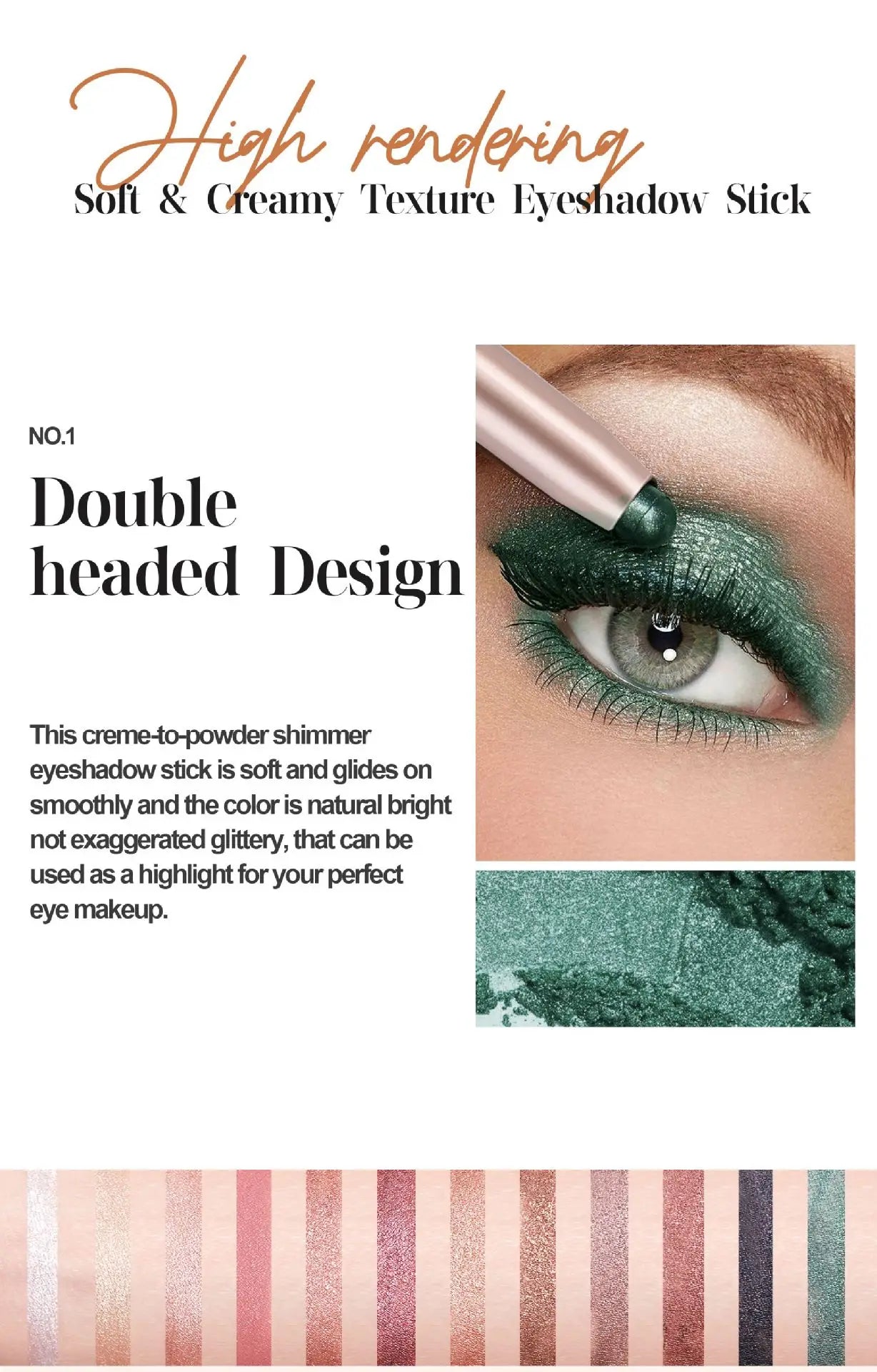 Double-Head Eyeshadow Stick – Shimmer & Matte Cream Pencil (Waterproof, Long-Lasting)